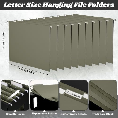 Qeeenar 2 Pcs Hanging File Box with 10 Pcs Green Hanging File Folders - Image 3