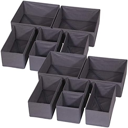 DIOMMELL 12 Pack Foldable Cloth Storage Box Closet Dresser Drawer Organizer Fabric Baskets Bins Containers Divider for Baby Clothes Underwear Bras Socks Lingerie Clothing,Dark Grey 444 by DIOMMELL