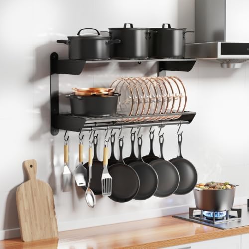 SUNTECH 31 Inch Pot Rack Wall Mounted, 2-Tier Wall Organizer for Pans, Pot - Image 7