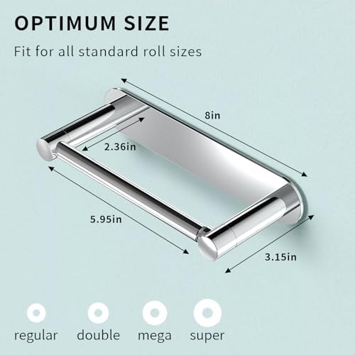 Adhesive Toilet Paper Holder, Self Adhesive Double Post Pivoting Toilet Tissue Holder, Stick on No Drill Toilet Paper roll Holder for Bathroom, Stainless Steel & Zinc Alloy, Polished Chrome, 2Pack - Image 7