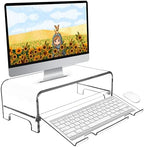 AMT 2 Tier 5.7 Inch High Acrylic Laptop Monitor Stand & Computer Riser with Cat Keyboard Protector, Space-Saving Design, Extra Storage, Clear Shelf - Ideal for Monitors, Laptops, Printers, Desktop by AMTSupply