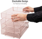 Mind Reader Stackable Paper Tray, Desktop Organizer, File Storage, Office, Metal Mesh, 4 Pcs., Pink (Pack of 4) - Image 4
