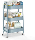 3 Tier Utility Rolling Cart, EAGMAK Metal Storage Cart with Handle and Lockable Wheels, Multifunctional Storage Organizer Trolley with Mesh Baskets for Kitchen, Living Room, Office, Garage (Blue) by EAGMAK