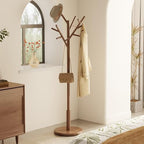 Muwuele Coat Rack, Solid Wood Coat Rack Freestanding With 12 Hooks, Coat Tree Freestanding Heavy Duty 3 Adjustable Heights For Coat, Hats, Handbags, Coat Hanger Stand For Entryway, Bedroom, Walnut - Image 3