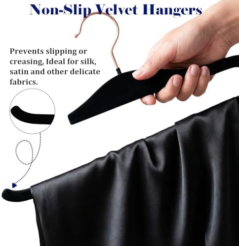 Velvet Hangers Non-Slip,40 Pack Open Ended Felt Jean Hangers,Heavy Duty Space Saving Flocked Hangers for Pants Slack Skirts Tank Top Towel,360° Swivel Golden Hook (40, Black) - Image 3