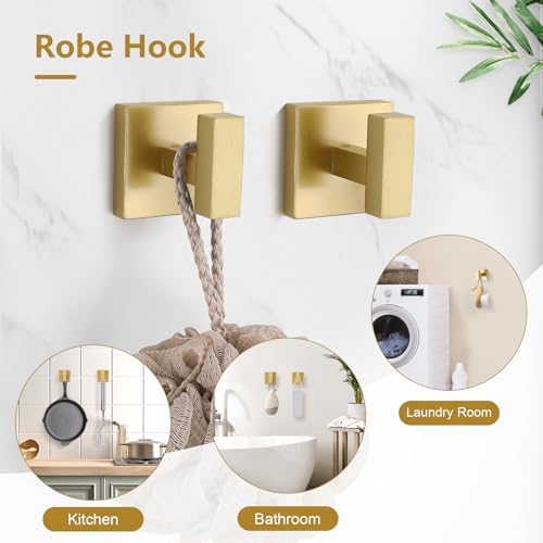 TQKAG 5-Pieces Brushed Gold Bathroom Hardware Accessories Set 23.6" SUS304 Stainless Steel Towel Bar Set Wall Mounted Square Toilet Paper Holder with Shelf - Image 4