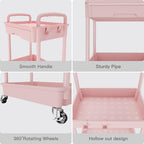 REBECAT 3 Tier Rolling Utility Cart with Drawer,Storage Cart,Rolling Cart for Kitchen,Bathroom,Living Room,Storage Organizer with Iron Wheels（Pink - Image 4
