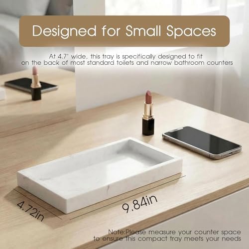 Natural Marble Tray Heavyweight Stone Vanity Tray for Bathroom Countertop, Coffee Table & Dresser - Handcrafted Rectangular Organizer (White, 9.84" x 4.72" x 1.18") - Image 4