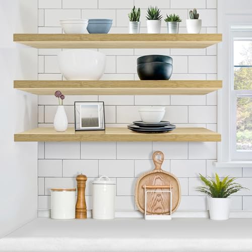 Sorbus Floating Shelves for Wall Storage (48 Inch, 2 Pack, Maple Wood) - Image 2