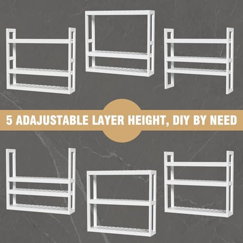Domax Bathroom Shelves Over Toilet Storage - 3 Tier Wall Mounted Bamboo Bathroom Shelf Organizer Multifunctional Adjustable Layer Free Standing Utility Shelves for Bathroom Living Room Kitchen, White - Image 6