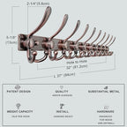 Dseap Coat Rack Wall Mount 37 Inch, Heavy Duty 12-Gauge Base vs Flimsy 1mm, Double-Thick Solid Anti-Snap Hooks, 16” Stud-Mount, Stainless Steel 10-Hook Hanger for Closet Entryway, Antique Copper - Image 5