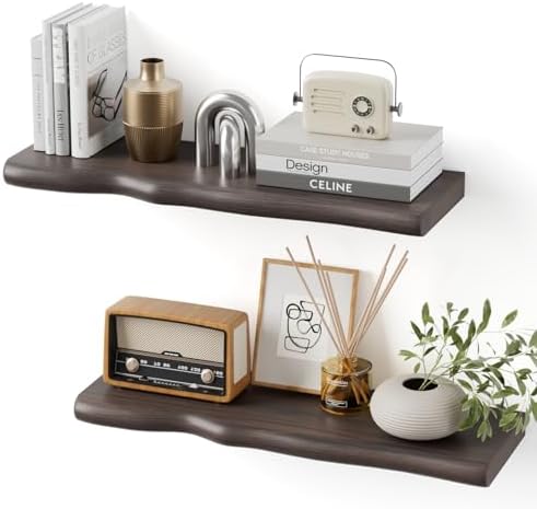 Organic Wavy Edge Floating Shelves,Hidden Brackets,2 Pack 24 in by Unknown