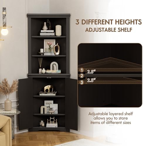 Flamaker Corner Cabinet, Freestanding Corner Shelf for Bathroom, Espresso - Image 4