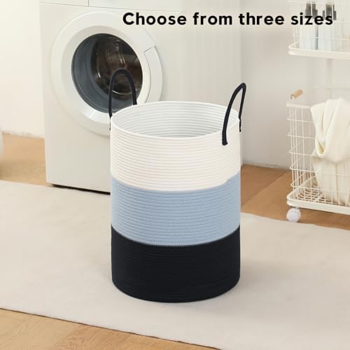 Laundry Basket Hamper Tall Rope Storage Woven for Blanket toys Dirty Clothes in Living Room Bathroom Bedroom (Gradient Blue, 60L/15.8Gal) - Image 2