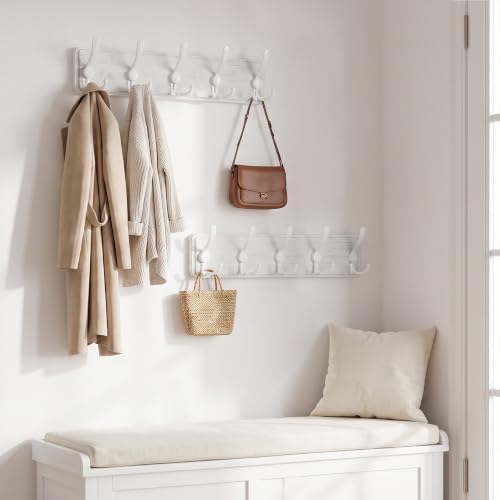 WEBI Coat Rack Wall Mount,5 Triple Hooks for Hanging Coats,16" Hole to Hole,Coat Hooks Wall Mounted,Coat Hanger Wall Hook Rack Rail for Clothes,Jacket,Farmhouse,White - Image 5