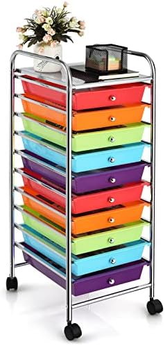 COSTWAY 10-Drawer Rolling Storage Cart, Utility Mobile Trolley by COSTWAY