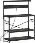 SUPERJARE Bakers Rack with Power Outlets, Microwave Stand, 39.4 X 14.3 Inch Larger Desktop, Kitchen Storage Rack with Adjustable Middle Shelf, 6 S-Shaped Hooks, Coffee Bar Stand, Black by SUPERJARE