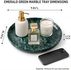 YKAJO Emerald Green Round Marble Tray, 10" Deep Catchall Vanity Organizer - Image 3