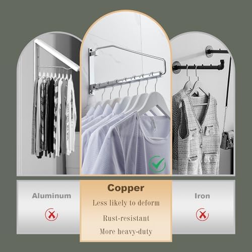NEWRAIN Laundry Hanger, Wall Mounted Clothes Hanger with Swing Arm Holder Brass Hanging Drying Rack Space Saver,Chrome (Pack of 3) - Image 5