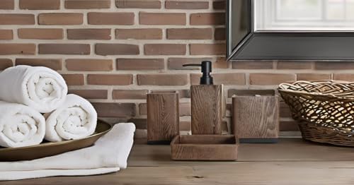 Hymmah Bathroom Accessories Set,Toothbrush Holder Set,4 Pcs Apartment Necessities (Wood Brown) - Image 7