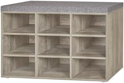 DINZI LVJ Shoe Storage Bench with Cushion, 31.5" Cubby Shoe Rack, 9 Cubbies by DINZILVJ