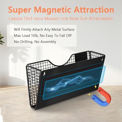MFTEK Magnetic File Holder, 4 Pockets Magnetic File Folder Holder No Drilling Magnet Paper Mail Organizer Magazine Basket, Hanging Wall Storage Rack for Fridge Cabinets Office Classroom - Image 2