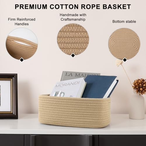 OIASKET 4 Pack Small Storage Shelf Baskets for Organizing, Mini Woven Rope Storage Bins for Towels, Cute Decorative Closet Organizer，Baby Nursery, Gift Empty Baskets -11.81''Lx7.87''Wx4.72''H-Jute - Image 6