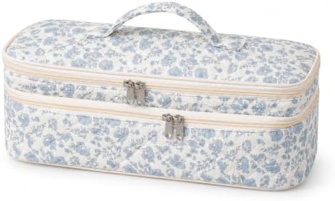 Quilted Hair Tools Travel Bag, Double-Layer Carrying Case for Hair Styler & Attachments, Cute Portable Organizer with Handle for Hair Dryer Storage at Home or Travel by Unknown
