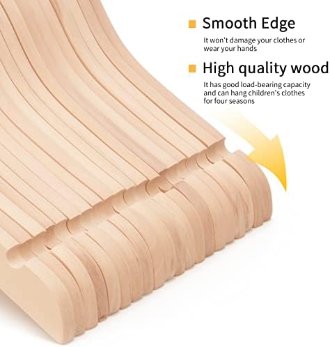 Nature Smile 20 Pack Unfinished/Natural Kids Baby Children Toddler Wooden Shirt Dress Coat Hangers with No Painting - 360°Stronger Anti-Rust Chrome Swivel Hook - Extra Smoothly Cut Notches - Image 4