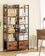 Furologee 6 Tier Bookshelf with Drawer, Tall Narrow Bookcase, Rustic Brown - Image 7