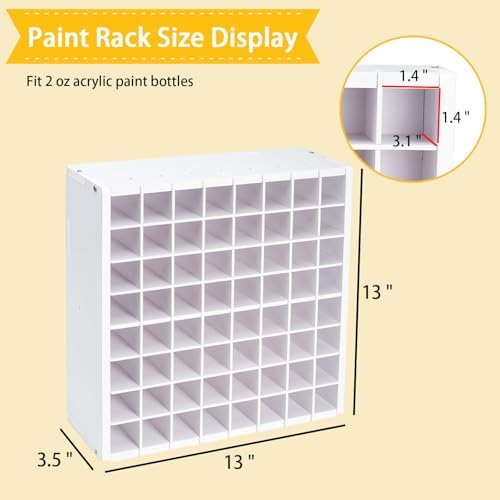 Krafetto 64 Grids Craft Paint Storage Organizer, Wall-mountable Paints Holder, Stackable Paint Bottle Rack Stand for 2oz Acrylic Craft Paints - Image 2