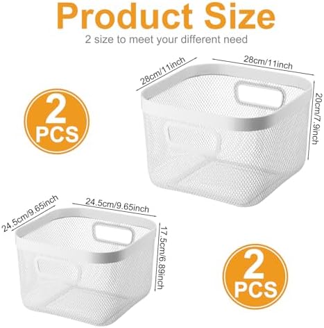 MorningRo 4 Pack White Metal Mesh Basket with Handles, Medium and Large - Image 2