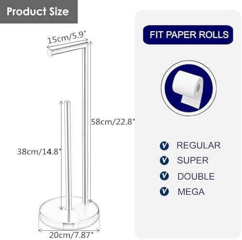 Free Standing Toilet Paper Roll Holder Stand with Reserve, Gold Brushed - Image 4