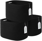 ECDYQXVU 15x10x9 Inch Woven Cotton Rope Storage Basket, Black, 3 Pack by ECDYQXVU