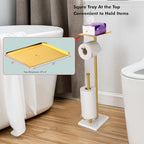 Toilet Paper Holder with Tray At the Top, Sturdy Marble Base No Wobby, Holding Extra 3 Toilet Paper Rolls As Spare Use, Freestanding No Drilling (Gold) - Image 2
