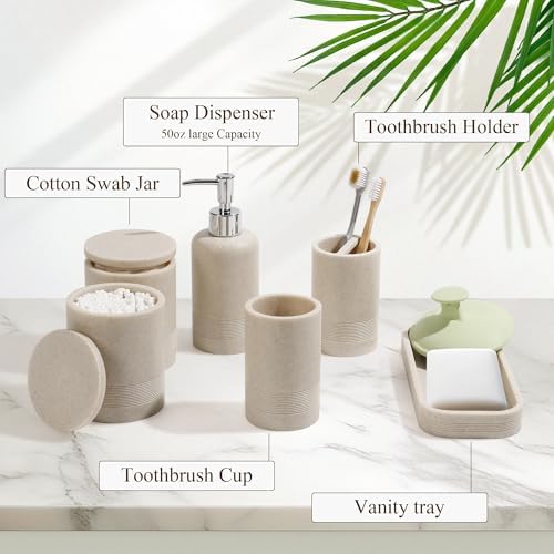 LIN CHUAN 6-Piece Bathroom Accessories Set, Bathroom Organizer, Beige - Image 5