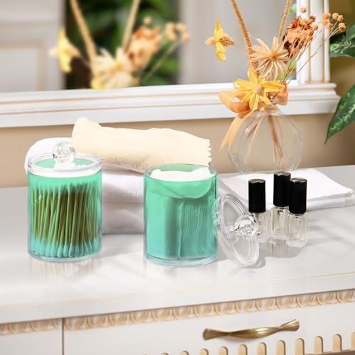 4 Pack Qtip Holder Dispenser with Lids,Green Gradient Storage Containers,Bathroom Canisters Organizer for Cotton Ball,Cotton Swab,Cotton Round Pads,Floss 21214689 - Image 6