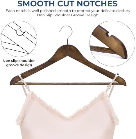 JS Hanger Wooden Coat Hangers, 20 Pack High Grade Wood Suit Hangers with Non Slip Pant Bar - Extra Smooth and Splinter Free Retro Finish Wooden Suit Hangers for Closet Organization - Image 4