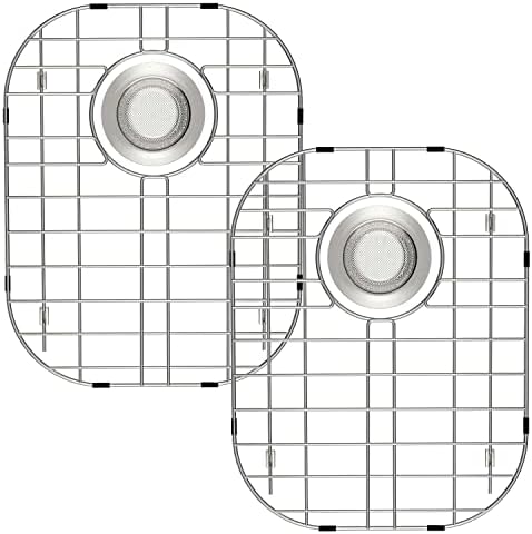 SANNO Kitchen Sink Protectors Gird Sink Rack, 14.57" L X 11.2" W Bottom Grid with Rear Drain Hole for Double Sink, Stainless Steel, 2 Pack by SANNO