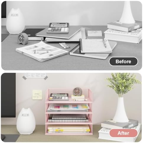 Natwind 4-Tier Stackable Metal Mesh Letter Paper Tray Organizer,Pink - Image 6