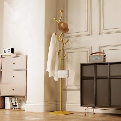 Tree-shaped coat rack stand,Metal coat tree with 8 Hooks and sturdy cast iron base,Heavy Duty coat rack freestanding coat hanger stand for Clothes Hats Scarfs Purses (gold) - Image 7