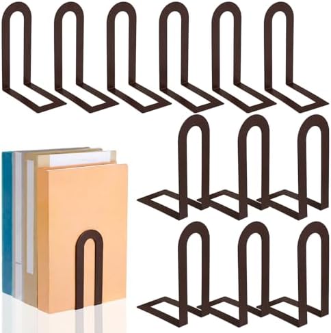 Chunful 12 Pcs Bronze Metal BookEnds Shelves, 5.5 x 3.75 x 2.25 in by Chunful