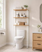 LiSHELF Bamboo Over The Toilet Storage Shelf 3-Tier Bathroom Organizer Rack Freestanding Above Toilet Shelves Space Saver for Small Bathroom, Laundry, White - Image 4