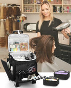 Relavel Rolling Makeup Case, Hair Tools Travel Bag Cosmetology Case on Wheels with 2 Clear Bags, Professional Hairstylist Bag Makeup Artist Storage Train Case Barber Organizer with 360° Spinner Wheels - Image 2
