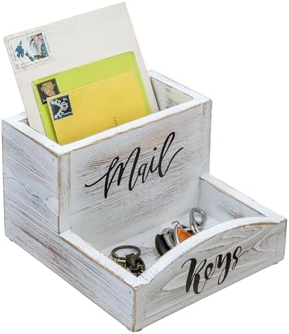 MyGift Whitewashed Wood Mail & Key Holder, Rustic Entryway Organizer by MyGiftHome