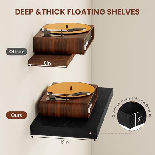 Vivelove Deep Floating Shelves 48x12” Set of 2, Black - Image 4