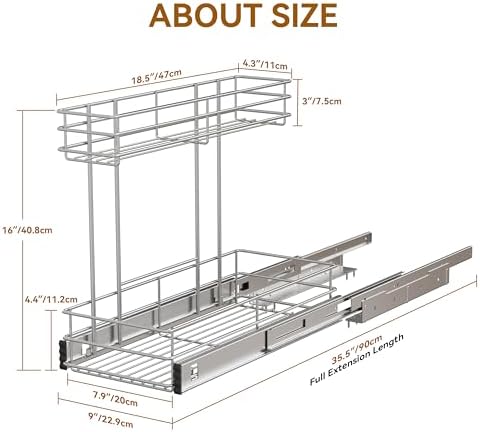 Under Sink Organizer 9" W X19 D, Pull Out Cabinet Organizer 2 Tier - Image 2