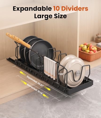 2 Pack Pots and Pans Organizer Under Cabinet, 10 Dividers Pot Lid Organizer - Image 3