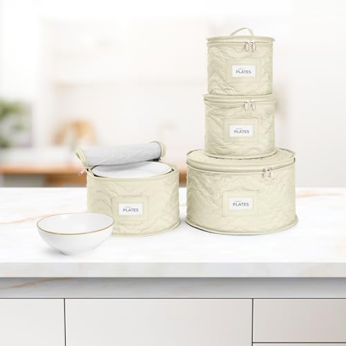 Sorbus China Storage Containers, 4-Piece Plate Storage Set (Beige) - Image 6