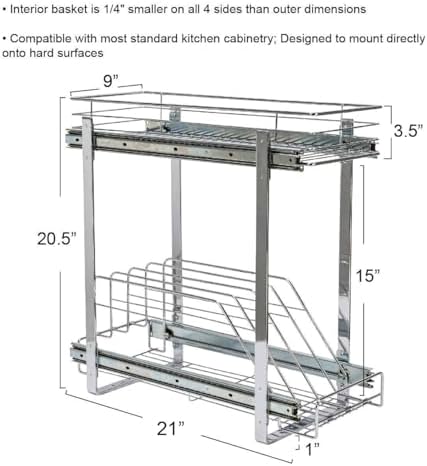 Household Essentials Glidez Multipurpose Chrome-Plated Steel Pull-Out/Slide-Out Dual-Sliding Storage Organizer for Cookware and Bakeware - 2-Tier Design - Fits Standard Size Cabinet or Shelf, Chrome - Image 2